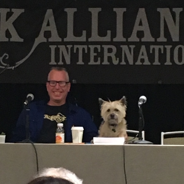 Champ and I addressing a meeting at Folk Alliance International